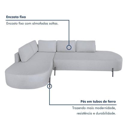 Imagem de Sofá de Canto Orgânico 4 Lugares 265cm Base de Ferro Chaise Esquerda Luna