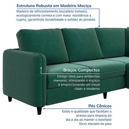 Imagem de Sofá de Canto Orquídea 5 Lugares em Veludo CabeCasa MadeiraOriginals