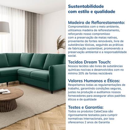 Imagem de Sofá de Canto Orquídea 5 Lugares em Veludo CabeCasa MadeiraOriginals