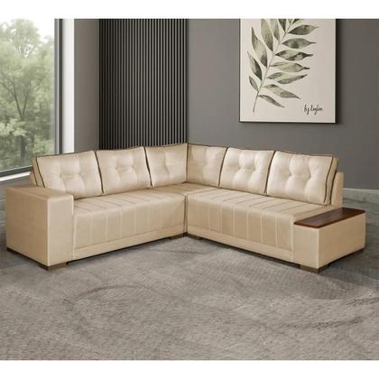 Imagem de Sofá de Canto Ouro Fino 7 Lugares 236cm X 236cm Tecido Linho Lufer Cor Bege