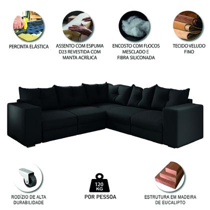 Imagem de Sofá de Canto Retrátil 5 Lugares Veludo New Qatar Selmer