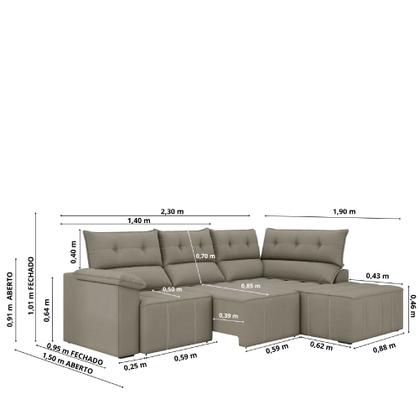 Imagem de Sofá de Canto Retrátil e Reclinável 4 Lugares Santorini Veludo Luizzi