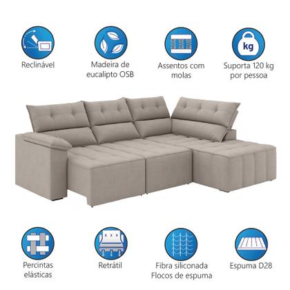 Imagem de Sofá de Canto Retrátil e Reclinável 4 Lugares Santorini Veludo Luizzi