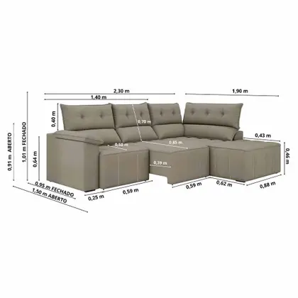 Imagem de Sofá de Canto Retrátil e Reclinável 5 lugares Lisboa Besthouse Capuccino