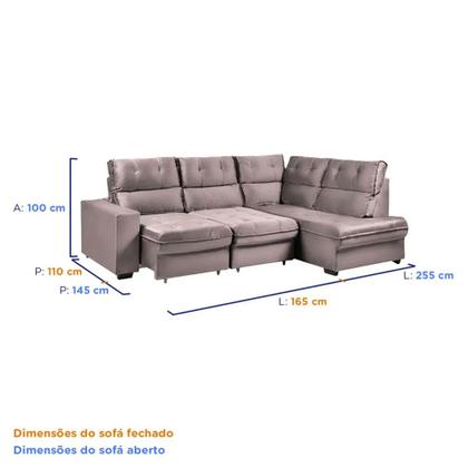 Imagem de Sofá de Canto Retrátil e Reclinável 5 Lugares Veludo Antonia Takei