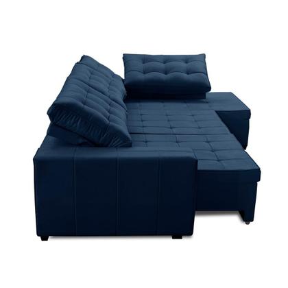 Sofá de Canto Retrátil e Reclinável com Molas 3,00x2,00 LD Jacke Suede Azul Madelina Decor Imagem de Sofá de Canto Retrátil e Reclinável com Molas 3,00x2,00 LD Jacke Suede Azul Madelina Decor
