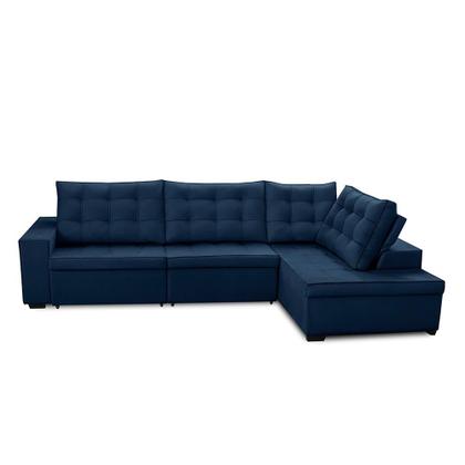 Sofá de Canto Retrátil e Reclinável com Molas 3,00x2,00 LD Jacke Suede Azul Madelina Decor Imagem de Sofá de Canto Retrátil e Reclinável com Molas 3,00x2,00 LD Jacke Suede Azul Madelina Decor