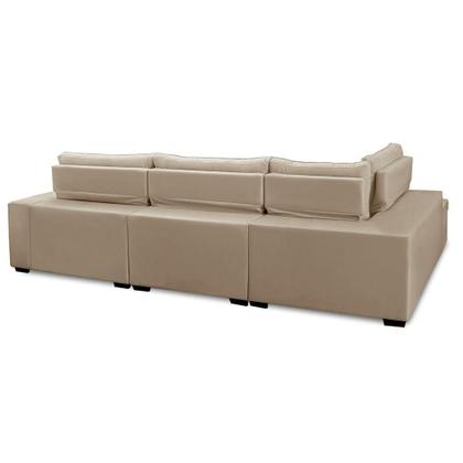 Sofá de Canto Retrátil e Reclinável com Molas 3,00x2,00 LE Jacke Suede Bege Madelina Decor Imagem de Sofá de Canto Retrátil e Reclinável com Molas 3,00x2,00 LE Jacke Suede Bege Madelina Decor