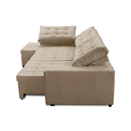 Sofá de Canto Retrátil e Reclinável com Molas 3,00x2,00 LE Jacke Suede Bege Madelina Decor Imagem de Sofá de Canto Retrátil e Reclinável com Molas 3,00x2,00 LE Jacke Suede Bege Madelina Decor