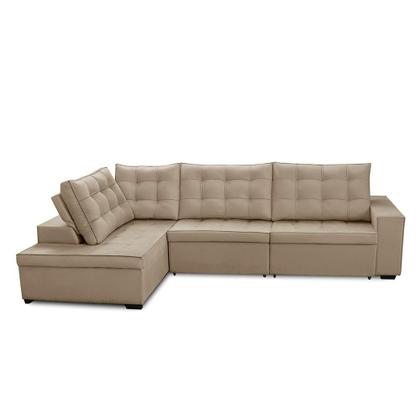 Sofá de Canto Retrátil e Reclinável com Molas 3,00x2,00 LE Jacke Suede Bege Madelina Decor Imagem de Sofá de Canto Retrátil e Reclinável com Molas 3,00x2,00 LE Jacke Suede Bege Madelina Decor
