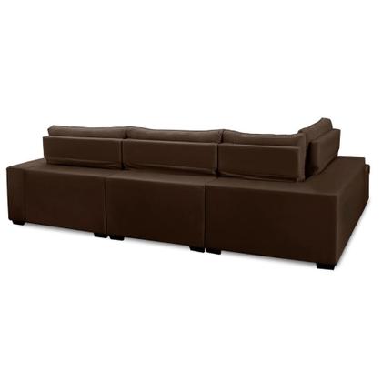 Sofá de Canto Retrátil e Reclinável com Molas 3,00x2,00 LE Jacke Suede Marrom Madelina Decor Imagem de Sofá de Canto Retrátil e Reclinável com Molas 3,00x2,00 LE Jacke Suede Marrom Madelina Decor