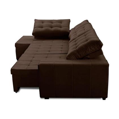 Sofá de Canto Retrátil e Reclinável com Molas 3,00x2,00 LE Jacke Suede Marrom Madelina Decor Imagem de Sofá de Canto Retrátil e Reclinável com Molas 3,00x2,00 LE Jacke Suede Marrom Madelina Decor