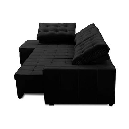 Sofá de Canto Retrátil e Reclinável com Molas 3,00x2,00 LE Jacke Suede Preto Madelina Decor Imagem de Sofá de Canto Retrátil e Reclinável com Molas 3,00x2,00 LE Jacke Suede Preto Madelina Decor