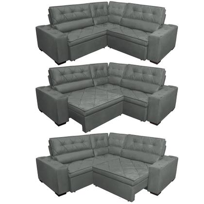 Imagem de Sofa de Canto Retrátil e Reclinável com Molas Cama inBox Austin 2,20m x 2,20m Suede Velusoft Cinza
