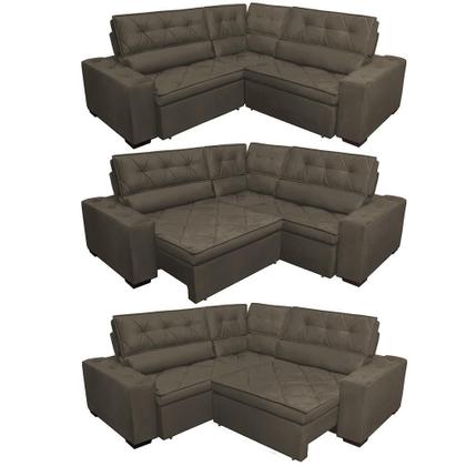 Imagem de Sofa de Canto Retrátil e Reclinável com Molas Cama inBox Austin 2,30m x 2,30m Suede Velusoft Café
