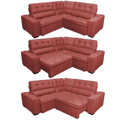 Imagem de Sofa de Canto Retrátil e Reclinável com Molas Cama inBox Austin 2,50m x 2,50m Velusoft Vermelho