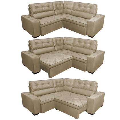 Imagem de Sofa de Canto Retrátil e Reclinável com Molas Cama inBox Austin 2,60m x 2,60m Suede Velusoft Castor
