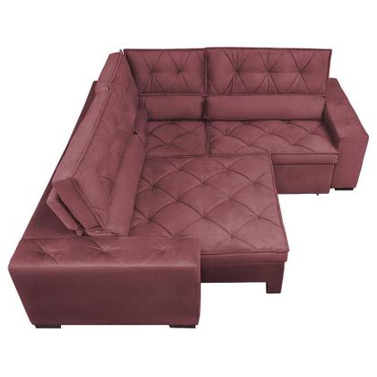 Imagem de Sofa de Canto Retrátil e Reclinável com Molas Cama inBox Austin 2,60m x 2,60m Suede Velusoft Vinho