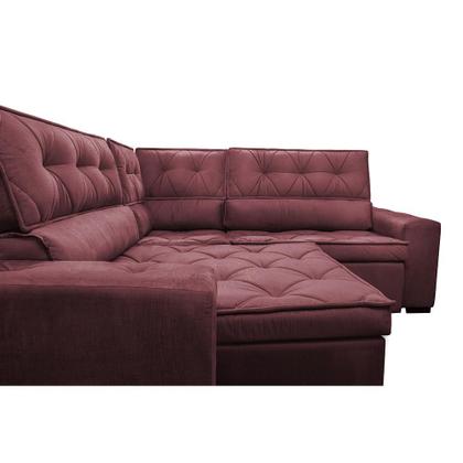 Imagem de Sofa de Canto Retrátil e Reclinável com Molas Cama inBox Austin 2,60m x 2,60m Suede Velusoft Vinho