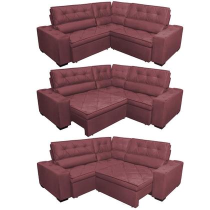 Imagem de Sofa de Canto Retrátil e Reclinável com Molas Cama inBox Austin 2,60m x 2,60m Suede Velusoft Vinho
