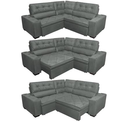 Imagem de Sofa de Canto Retrátil e Reclinável com Molas Cama inBox Austin 2,70m x 2,70m Suede Velusoft Cinza