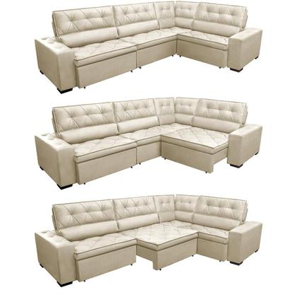 Imagem de Sofa de Canto Retrátil e Reclinável com Molas Cama inBox Austin 3,65X2,54 ou 2,54X3,65 Velusoft Bege