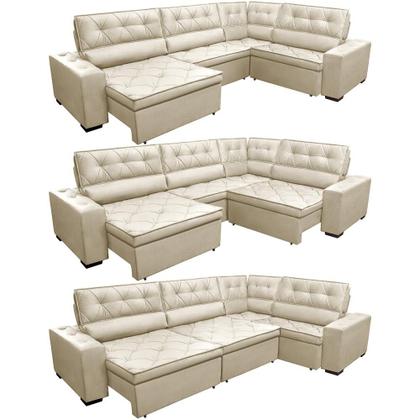 Imagem de Sofa de Canto Retrátil e Reclinável com Molas Cama inBox Austin 3,65X2,54 ou 2,54X3,65 Velusoft Bege