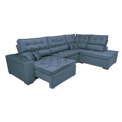 Imagem de Sofá de Canto Retrátil e Reclinável com Molas Cama inBox Platinum 3,00x2,36 Tecido Suede Azul