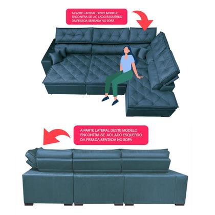 Imagem de Sofá de Canto Retrátil e Reclinável com Molas Cama inBox Platinum 3,00x2,36 Tecido Suede Azul
