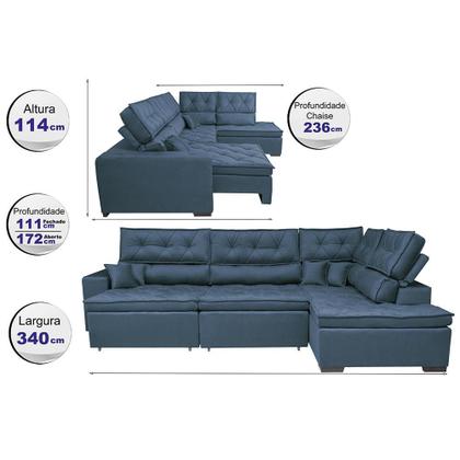Imagem de Sofá de Canto Retrátil e Reclinável com Molas Cama inBox Platinum 3,40x2,36 Tecido Suede Azul