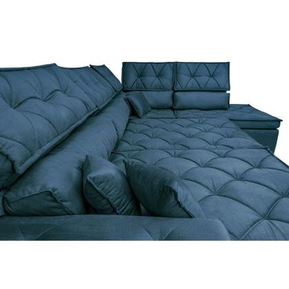 Imagem de Sofá de Canto Retrátil e Reclinável com Molas Cama inBox Platinum 3,40x2,36 Tecido Suede Azul