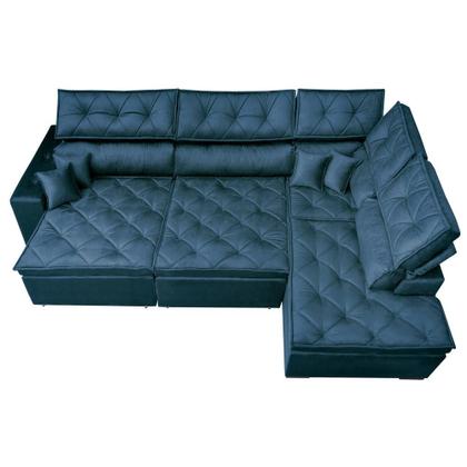 Imagem de Sofá de Canto Retrátil e Reclinável com Molas Cama inBox Platinum 3,40x2,36 Tecido Suede Azul