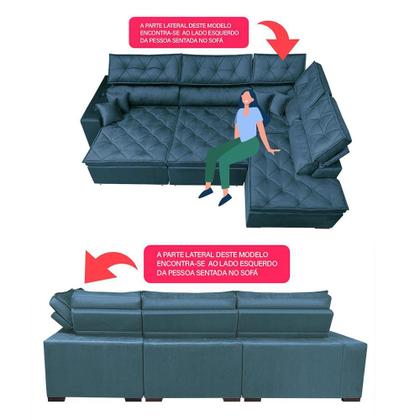 Imagem de Sofá de Canto Retrátil e Reclinável com Molas Cama inBox Platinum 3,40x2,36 Tecido Suede Azul