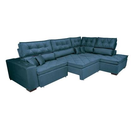 Imagem de Sofá de Canto Retrátil e Reclinável com Molas Cama inBox Platinum 3,40x2,36 Tecido Suede Azul
