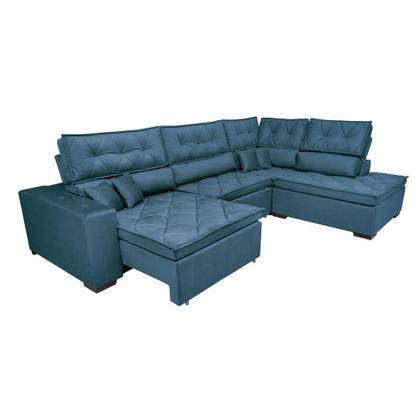 Imagem de Sofá de Canto Retrátil e Reclinável com Molas Cama inBox Platinum 3,40x2,36 Tecido Suede Azul
