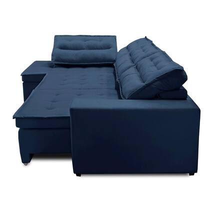 Imagem de Sofá de Canto Retrátil e Reclinável com Molas LE 3,40x2,00m Viviane Suede Azul Madelina Decor