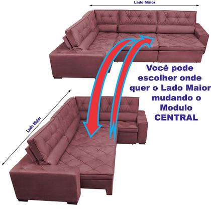 Imagem de Sofa de Canto Retrátil e Reclinável de Molas Cama inBox Austin 3,45X2,44 ou 2,44X3,45 Velusoft Vinho