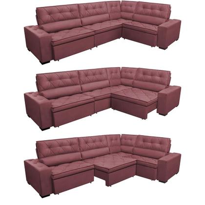 Imagem de Sofa de Canto Retrátil e Reclinável de Molas Cama inBox Austin 3,45X2,44 ou 2,44X3,45 Velusoft Vinho