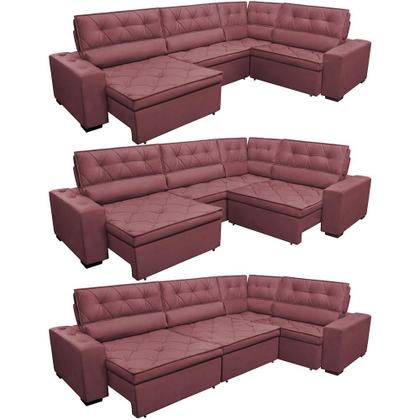 Imagem de Sofa de Canto Retrátil e Reclinável de Molas Cama inBox Austin 3,85X2,64 ou 2,64X3,85 Velusoft Vinho