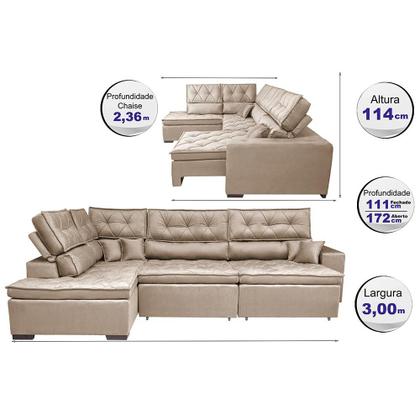 Imagem de Sofá de Canto Retrátil e Reclinável Esquerdo 3,00x2,36m Molas Cama inBox Espanha Velusoft Bege
