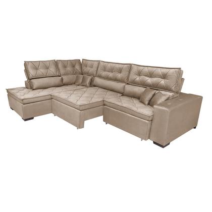 Imagem de Sofá de Canto Retrátil e Reclinável Esquerdo 3,00x2,36m Molas Cama inBox Espanha Velusoft Bege