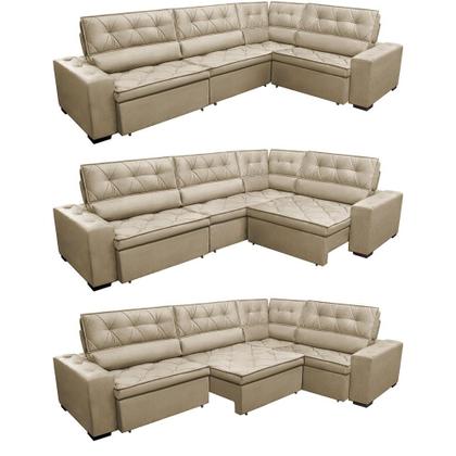 Imagem de Sofa de Canto Retrátil Reclinável de Molas Cama inBox Austin 3,45X2,44 ou 2,44X3,45 Velusoft Castor