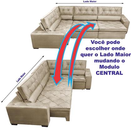 Imagem de Sofa de Canto Retrátil Reclinável de Molas Cama inBox Austin 3,85X2,64 ou 2,64X3,85 Velusoft Castor