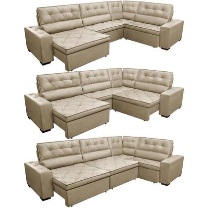 Imagem de Sofa de Canto Retrátil Reclinável de Molas Cama inBox Austin 3,85X2,64 ou 2,64X3,85 Velusoft Castor