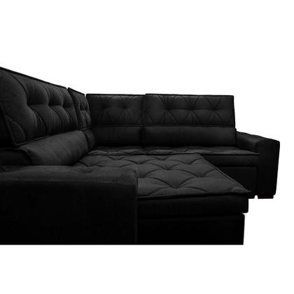 Imagem de Sofá de Canto Retrátil, Reclinável, Molas Cama inBox Austin 2,70m x 2,70m Suede Velusoft Preto