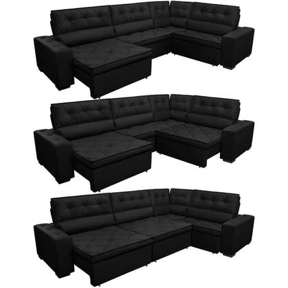 Imagem de Sofá de Canto Retrátil, Reclinável, Molas Cama inBox Austin 3,65X2,54 ou 2,54X3,65 Suede Preto