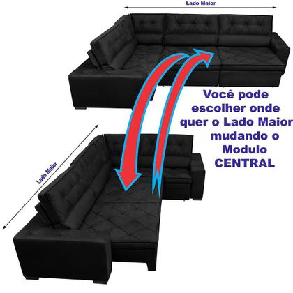 Imagem de Sofá de Canto Retrátil, Reclinável, Molas Cama inBox Austin 3,65X2,54 ou 2,54X3,65 Suede Preto