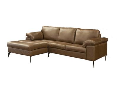 Imagem de Sofá de Couro Asti 2 lugares com Chaise Esquerda Marrom Bicolor - Mempra Design