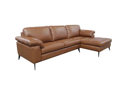 Imagem de Sofá de Couro Asti 3 lugares com Chaise Direita Conhaque com Brilho  Mempra Design