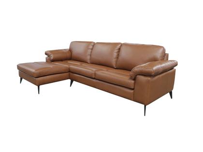 Imagem de Sofá de Couro Asti 3 lugares com Chaise Esquerda Conhaque com Brilho  Mempra Design